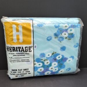 VGT, Heritage Blue Floral Muslin Queen Flat Sheet.